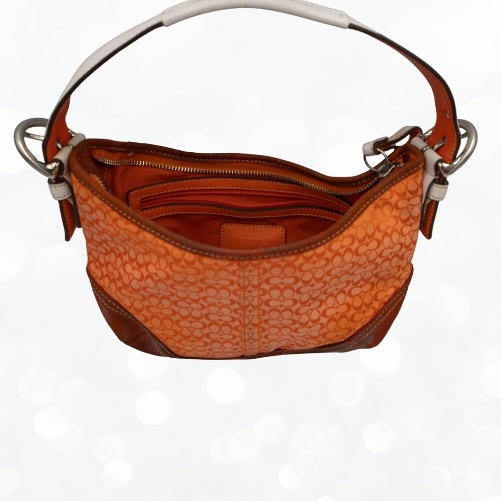 Vintage Coach Soho Orange Signature Hobo Bag | Y2K Leather Trim Purse - Picture 2 of 7